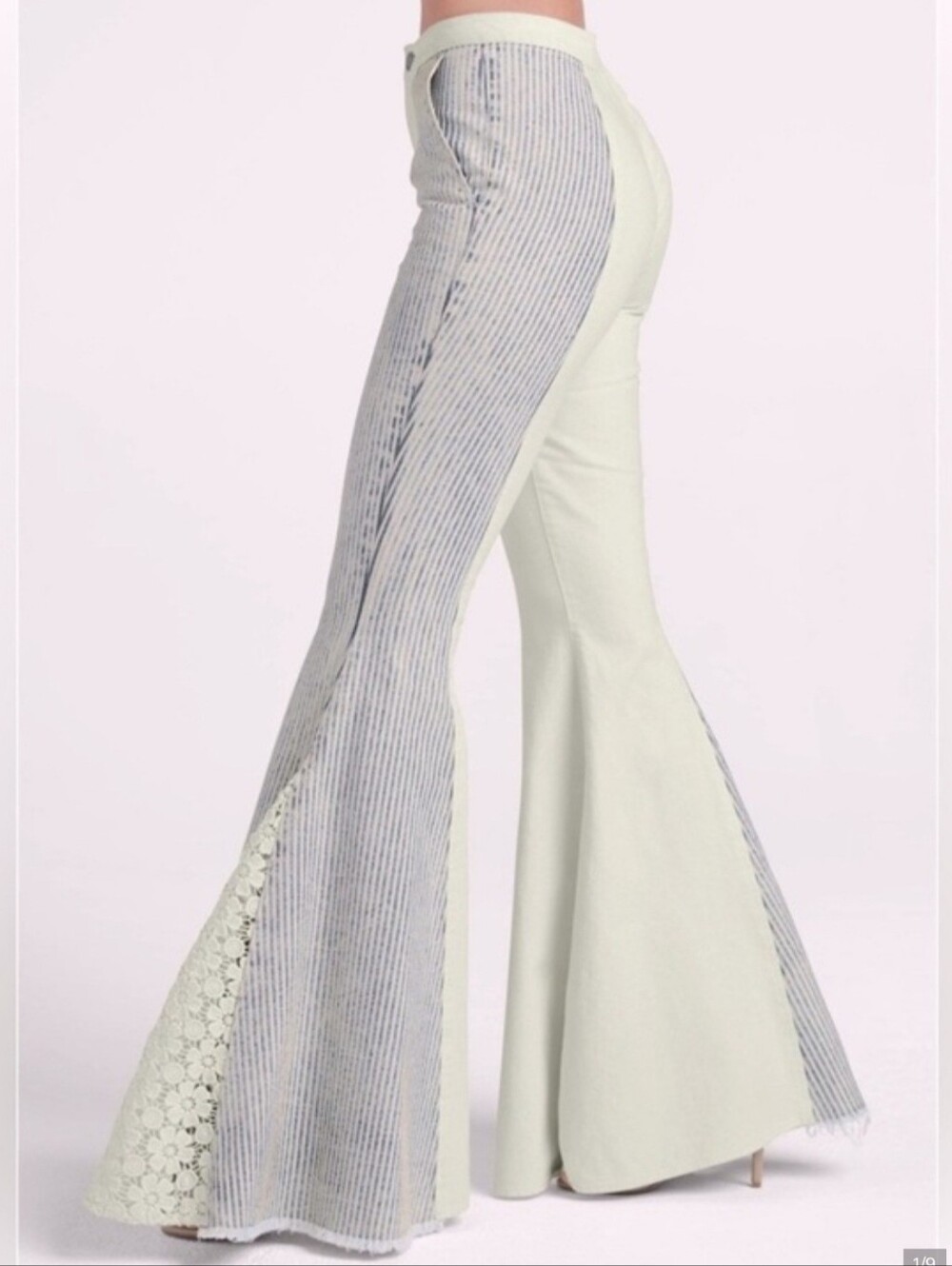 Venus striped flare pant with lace inserts